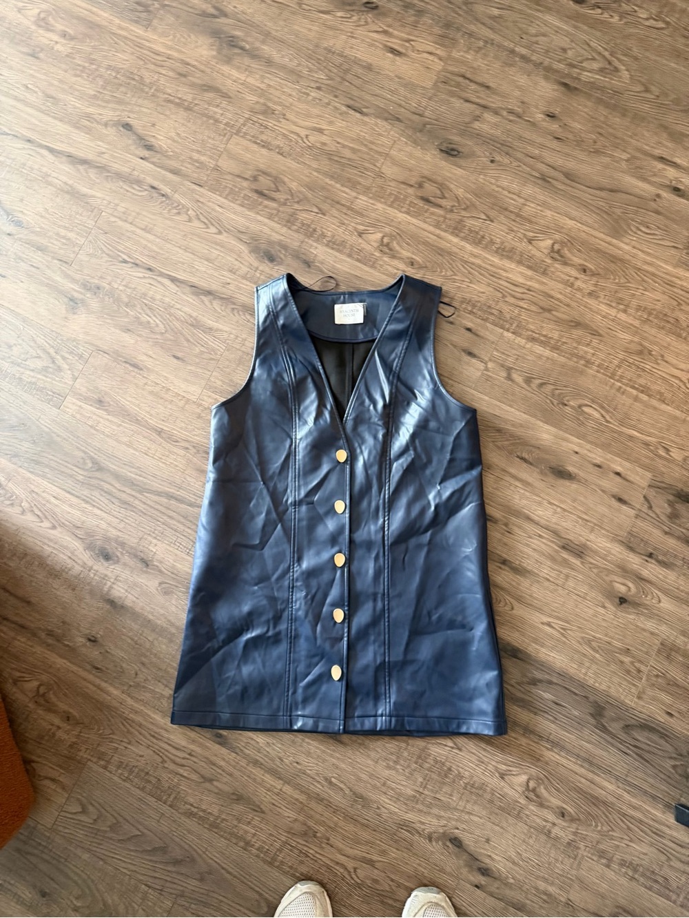 Navy Faux Leather Button Front Mini Dress